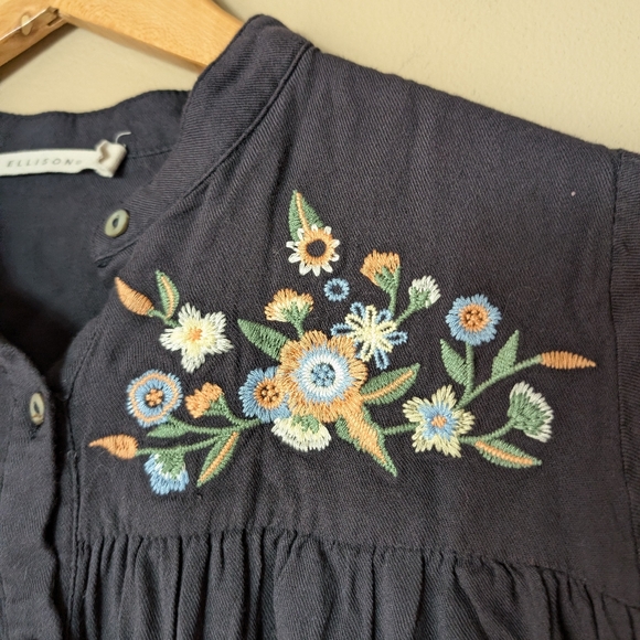 Ellison Gray Floral Embroidered Button Up Pocketed Shirt Dress Sz S - Picture 4 of 6